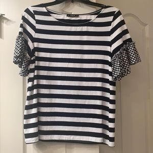 Shein stripe top with gingham ruffle sleeves